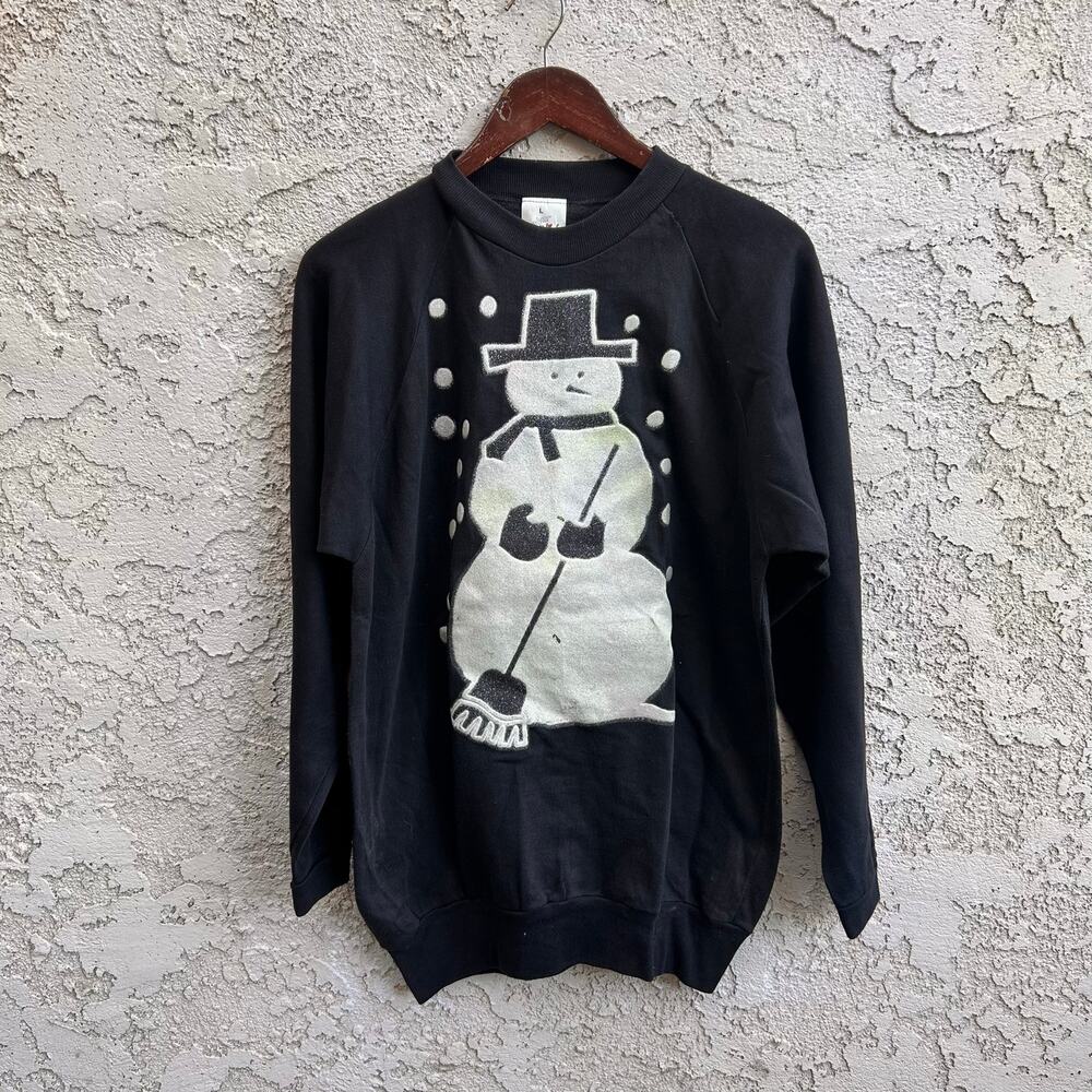 Vintage 90s Snowman Christmas Sweatshirt 3D Painted Holiday Pullover L